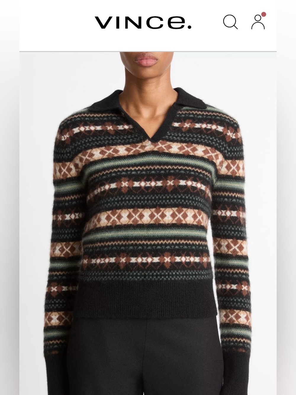 Vince Fair Isle Cashmere Polo Sweater, NWT SIZE XS